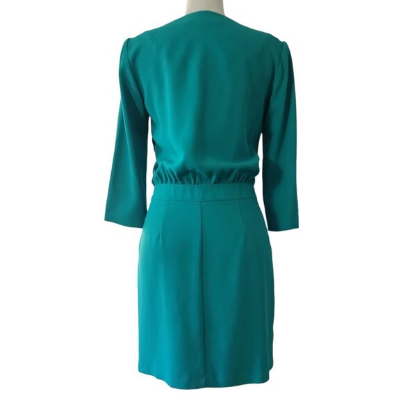 Trina Turk V neck 3/4 Sleeve Sheath Dress Women's Size 2 Green - Picture 2 of 10
